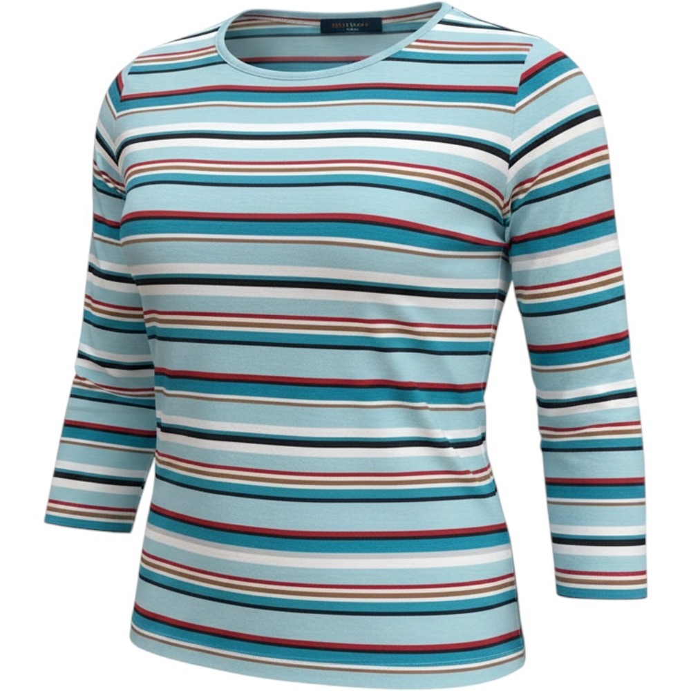 Crazy Horse Striped Top Wms 2X Light Blue 3/4 Sleeve Cotton Crew Neck 90s Preppy